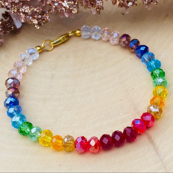 Rainbow Swarovski Crystal Gold Beaded Bracelet. PRIDE - Picture 3 of 4